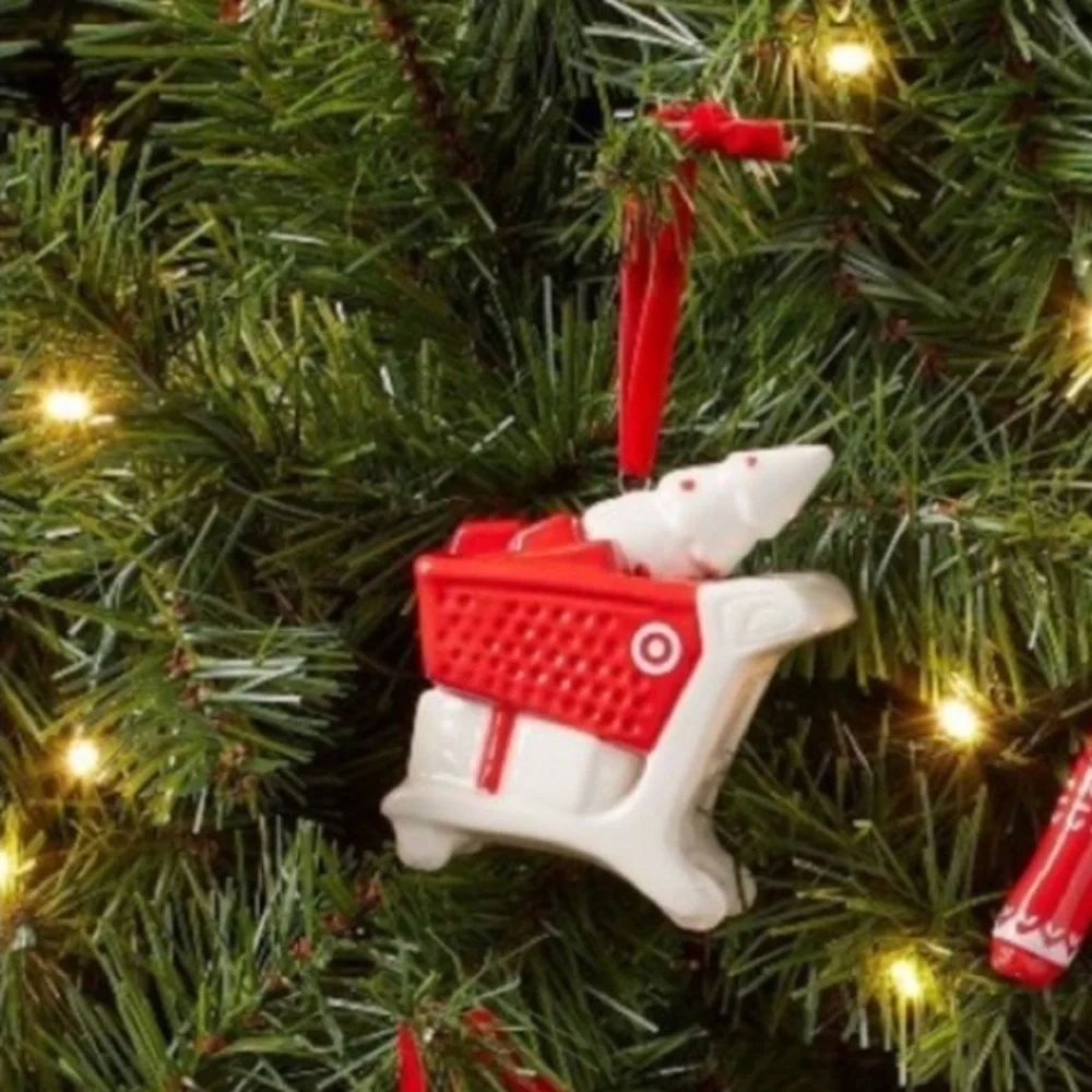 🆕 Target Wondershop Set of 2 Red & White Shopping Cart Christmas Tree Ornaments
